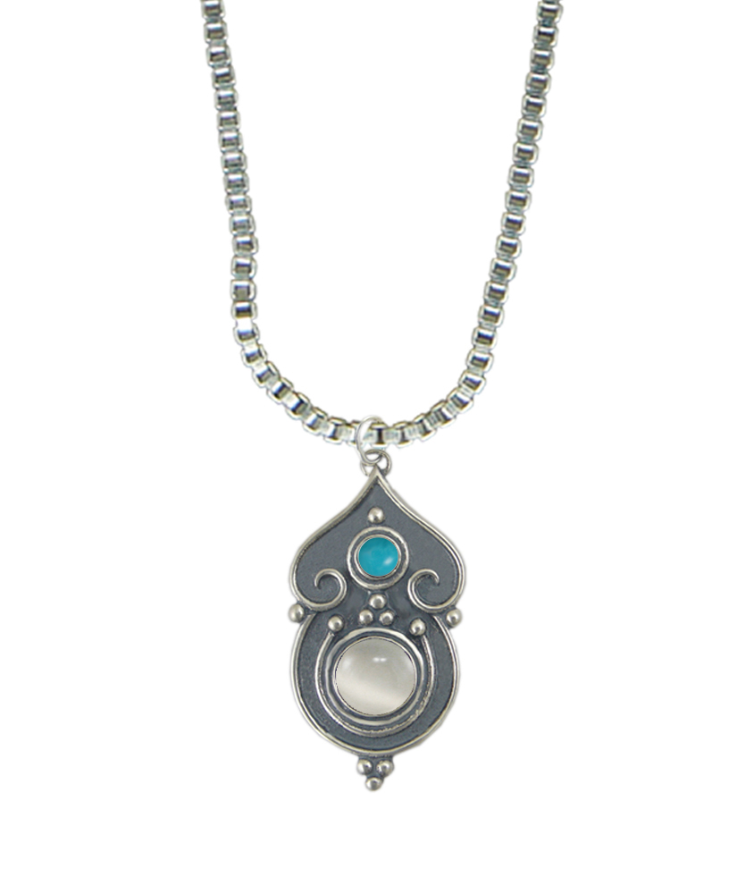 Sterling Silver Necklace White Moonstone And Turquoise